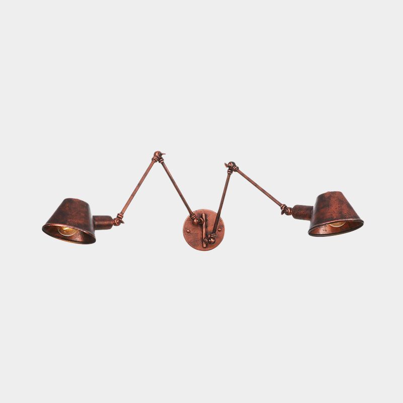 2/3 bollen Swing Arm Wall Light SCONCE industriële roestafwerking Metalen wand gemonteerd lamp met kegelschaduw