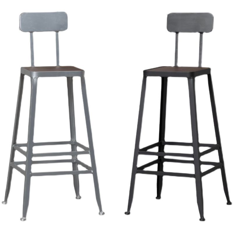 Industrial Style Wood Top Barstool Indoor Black 4 Legs Bar Stool for Coffee Shop
