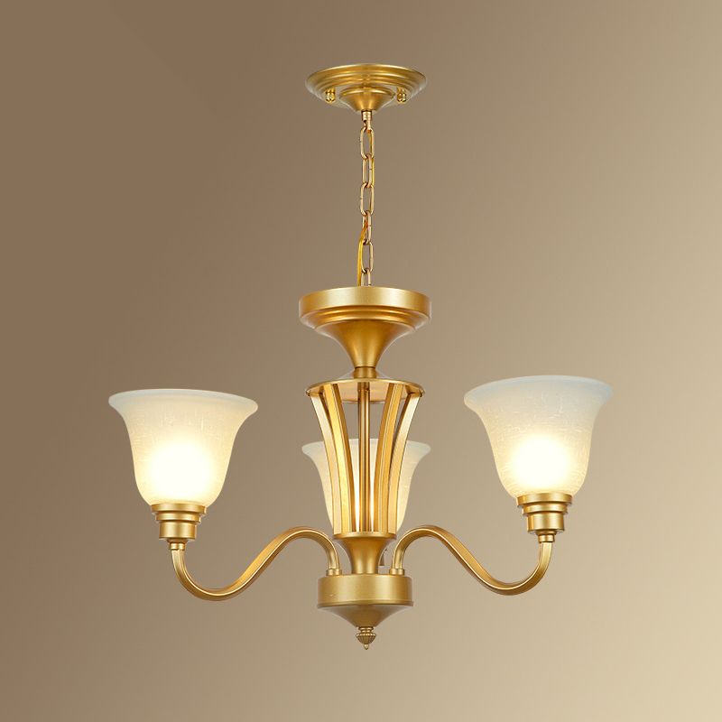 Sputnik Metal Chandelier Lighting Vintage 3/5/6 Bulbes Plafond salon Pendant en or avec nuance en verre blanche évasée