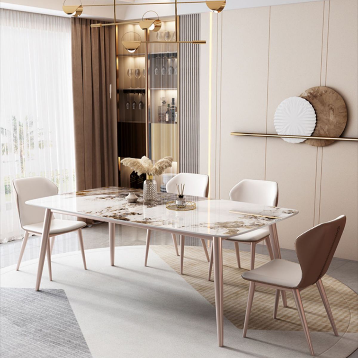 Glam Sintered Stone Dining Table Set 1/5/7 Pieces Dining Set for Kitchen