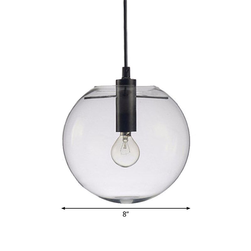 8"/10"/12" W Single-Bulb Cafe Hanging Lamp Simplicity Black Ceiling Pendant with Sphere Clear Glass Shade