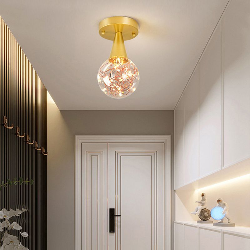 Modern Gold Ceiling Lighting Glass Semi Flush Mount for Hallway