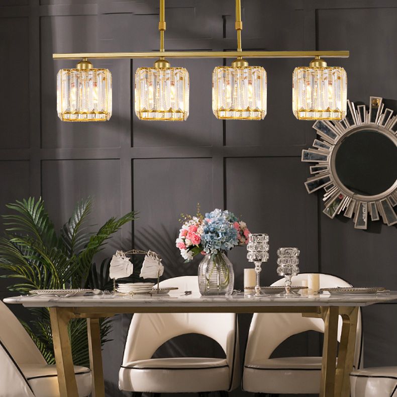 Gold Squares Island Lighting Fixture Minimalist Style Crystal Island Pendant Light