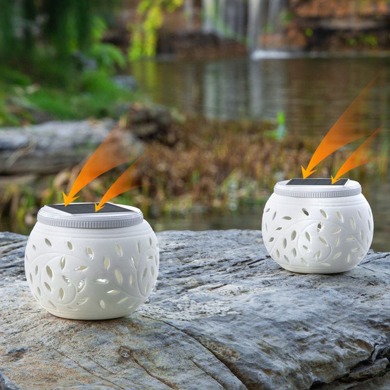 Contemporary Metal Pillar Lamp Drum Shape Outdoor Waterproof Light with Ceramic Shade