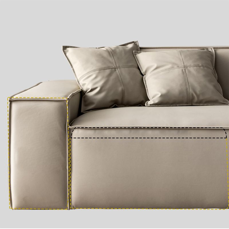 Contemporary White Cushions Square Arm Living Room Genuine Leather Seating