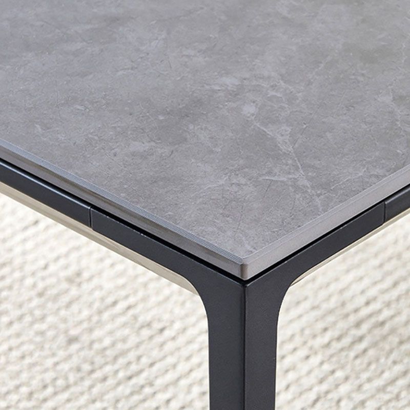 Modern Rectangle Dining Table Sintered Stone Top Table with 4 Black Metal Legs