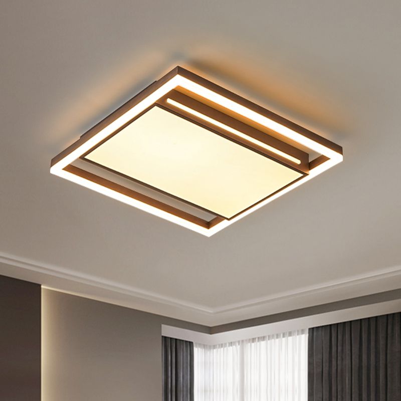 Contemporary LED Flush Mount with Acrylic Shade Brown Square Flush Light Fixture in Warm/White Light