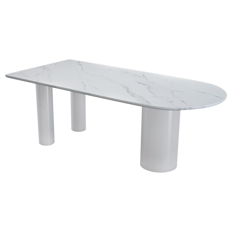 Oval White Base Dining Table Modern Stone Tripod Iron base Table
