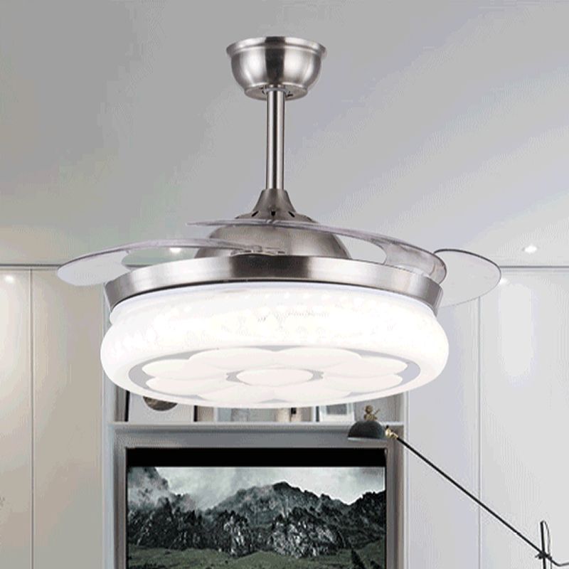 36 "/42" W Acrylblüte Semi -Mount -Beleuchtung moderne LED -Wohnzimmer -Lüfterlicht in Silber mit 4 klaren Klingen, Fernbedienung/Frequenzumwandlung und Fernbedienung