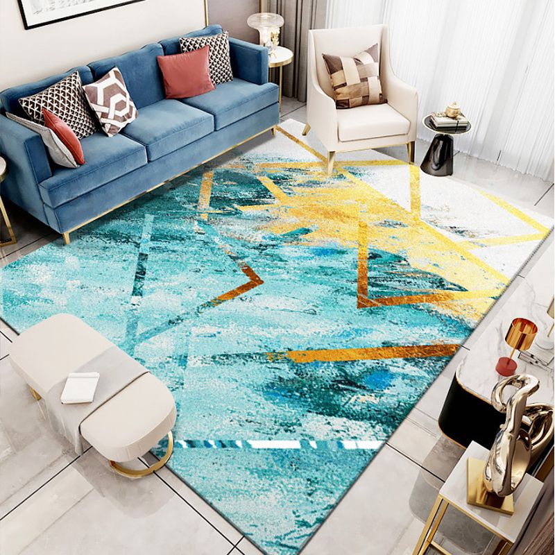 Modern Sitting Room Rug Multi Color Abstract Watercolor Carpet Polyester Anti-Slip Backing Rug