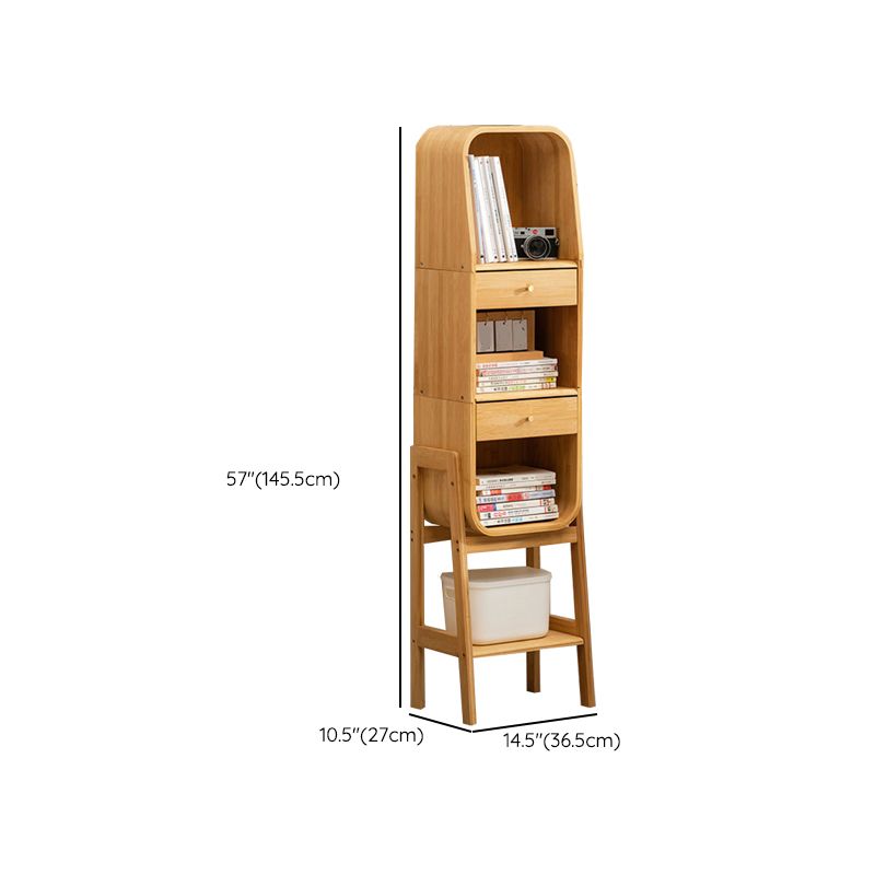 Vertical Contemporary Bamboo Bookcase Closed Back Bookshelf with Drawer