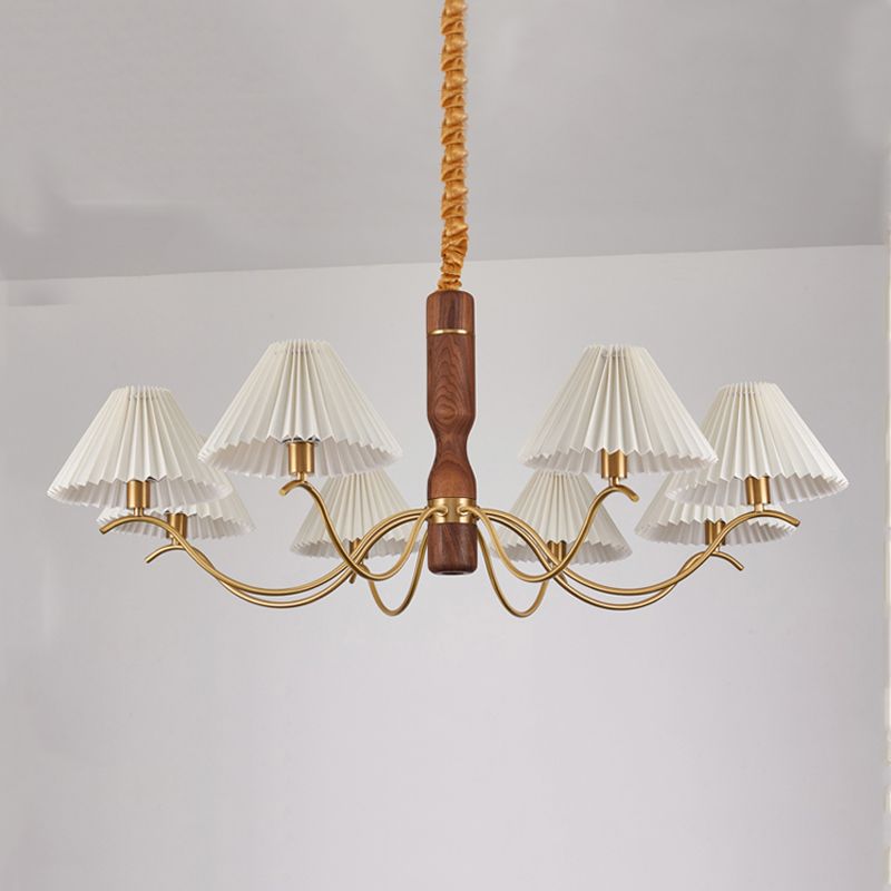 Fabric Wood Pendant Light Cone Contemporary Ceiling Light for Living Room
