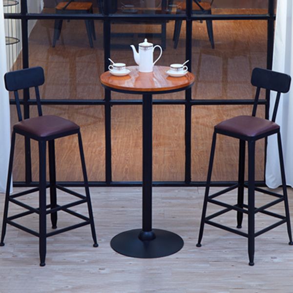 Industrial Solid Wood Bar Table Brown Bistro Table with Black Metal Pedestal