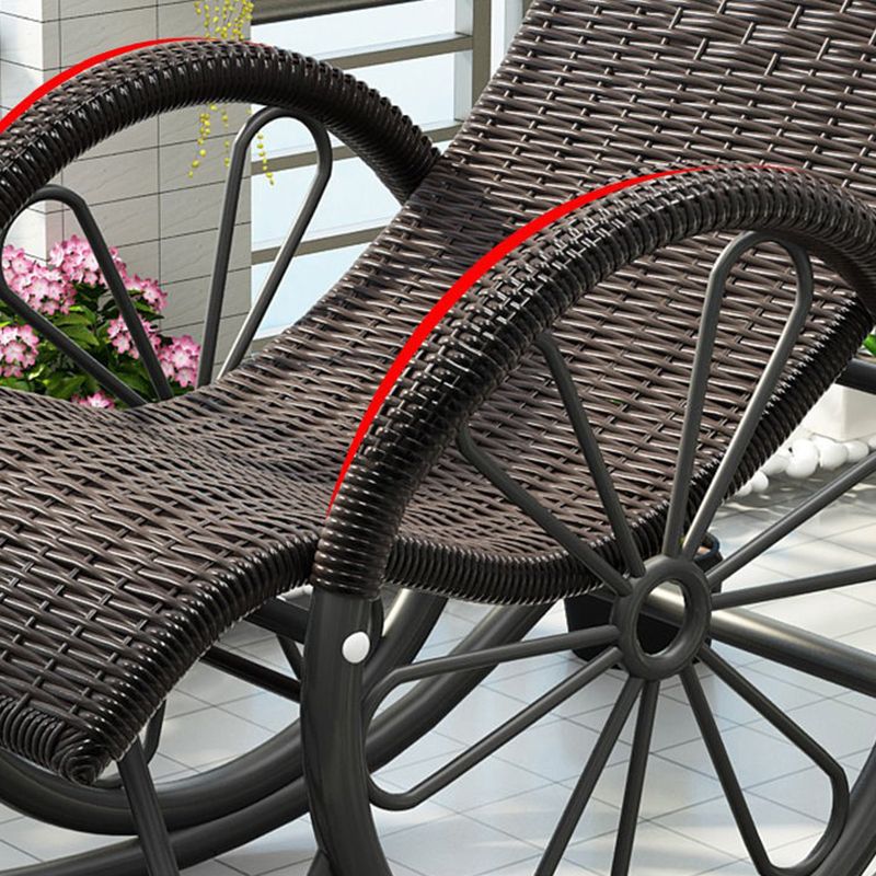 Modern Spindle Rattan Rocking Chair Metal Frame Wheel Handrail Design Rocker Chair