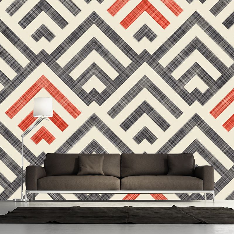 Orange-Grey Rhombus Wall Murals Decal Moisture Resistant Modernist Bedroom Wall Art