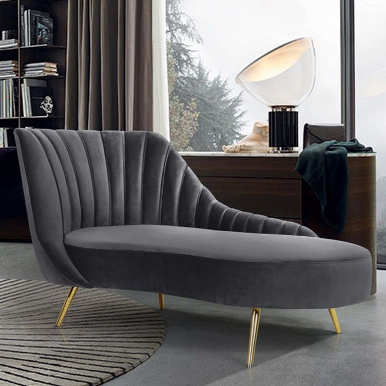 Glam Style Upholstered Cushioned Velvet Rolled Arms Chaise Lounge