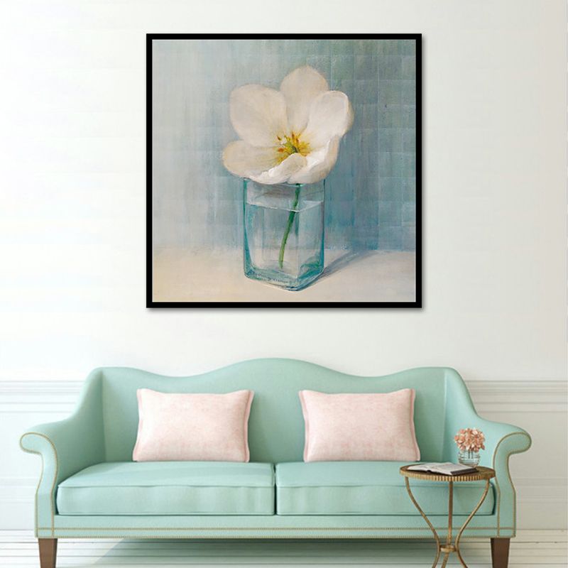 Blooming Bottle Vase Wall Art in White Modern Style Canvas Print for Living Room