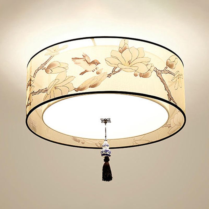 American Traditional Ceiling Light Multi Lights Close to Ceiling Light with Fabric Shade