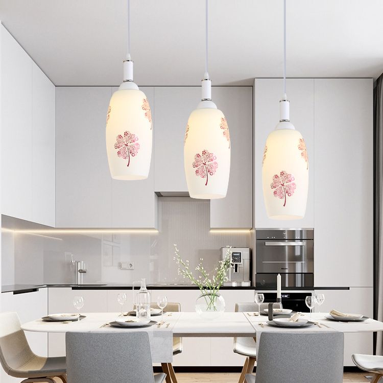 Witglas schaduw 3 lichten hanglampverlichting moderne chroom afwerking plafondarmatuur voor eetkamer