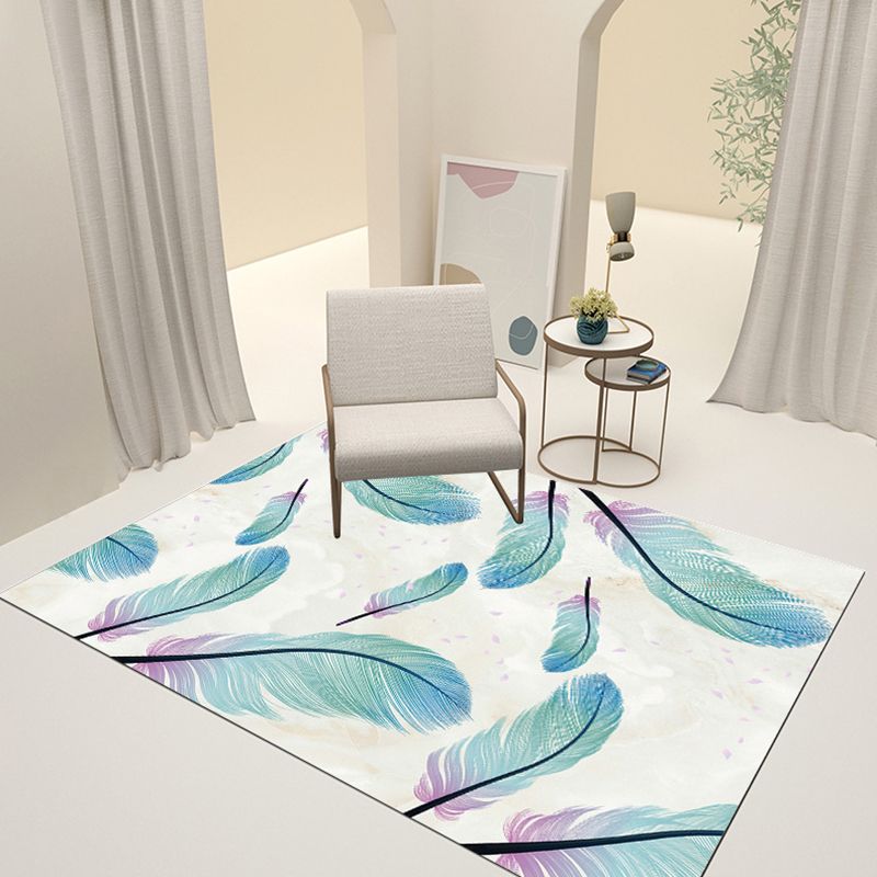 Trendy Feather Pattern Area Rug Modern Simple Carpet Polyester Friendly Washable Rug for Living Room