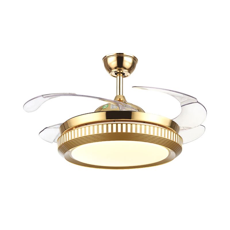 LED -Acryl -halb flush leichte zeitgenössische weiß /goldene runde Esszimmer Hängende Lüfterlampe mit 4 klaren Klingen, 42 "W.