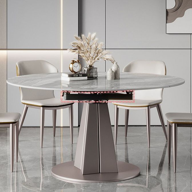 Modern Stainless Steel Base Pedestal Dining Table Extendable Dinner Table for Home