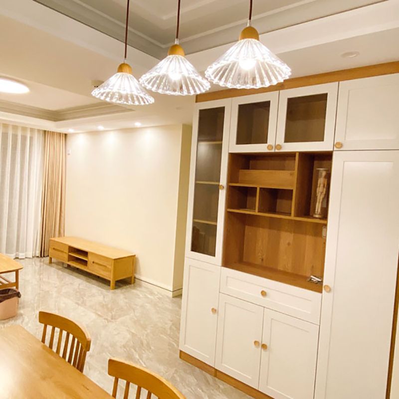 Transparent en verre pendent lampe nordique de style bois suspendu pour salle à manger
