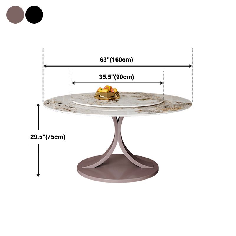 Round Sintered Stone Dining Table Modern Convertible Furniture with Pedestal Base