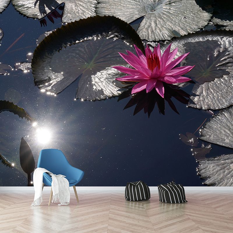 Blooming Flower Wall Mural Water-Resistant Contemporary Wall Covering for Bedroom