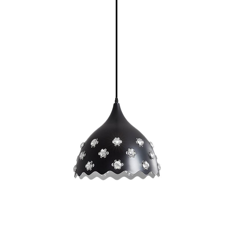 1 bulbe salle à manger vers le bas éclairage moderne finition noire suspendue lampe à plafond avec ombre en métal d'oignon