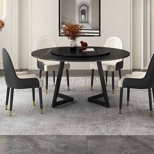 Round Sintered Stone Dining Table Modern Furniture with Double Pedestal for Home