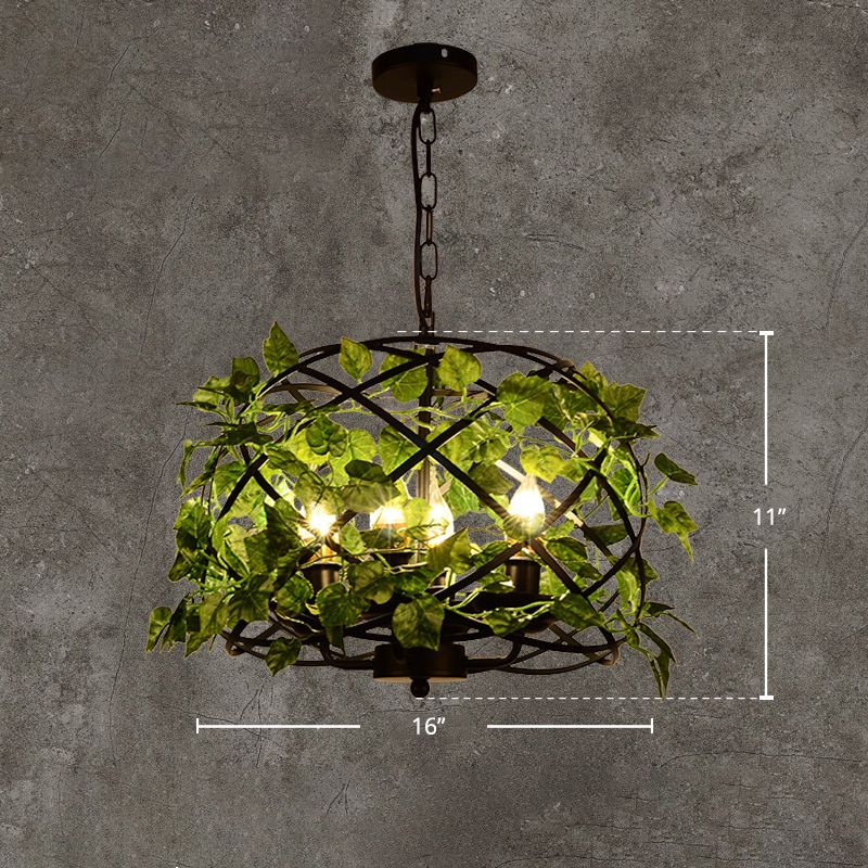 Illuminazione a sospensione a sospensione retrò nido di ferro a sospensione luce con edera decorativa in verde
