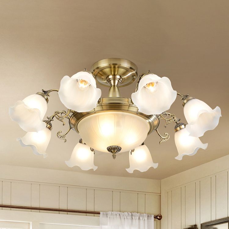 Retro Traditional Ceiling Lamp Glass Shade Flush Mount Light for Clothing Shop