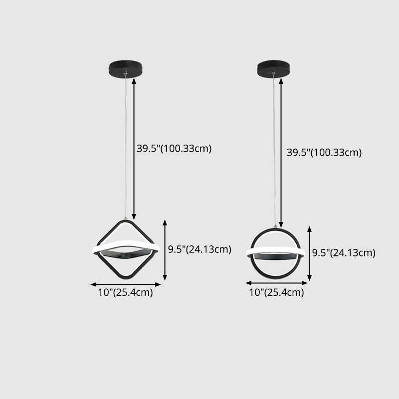 Pendre géométrique à LED noir dans la simplicité moderne Iron Lampe suspendue en fer à 2 légers avec nuance acrylique