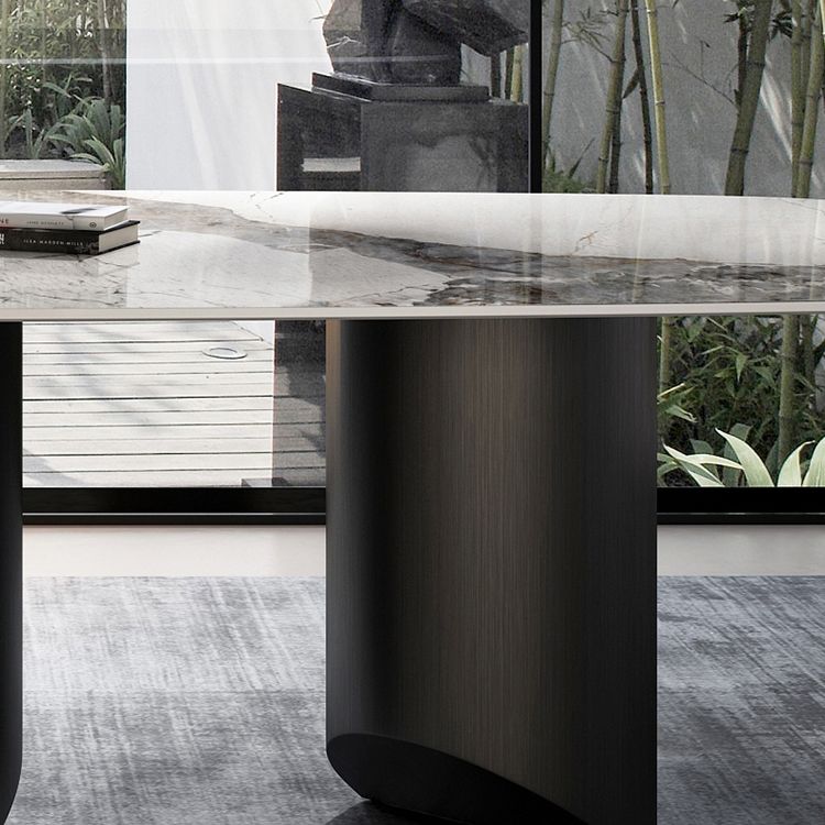 Industrial Sintered Stone Table for Restaurant Rectangle Dining Table with Double Pedestal