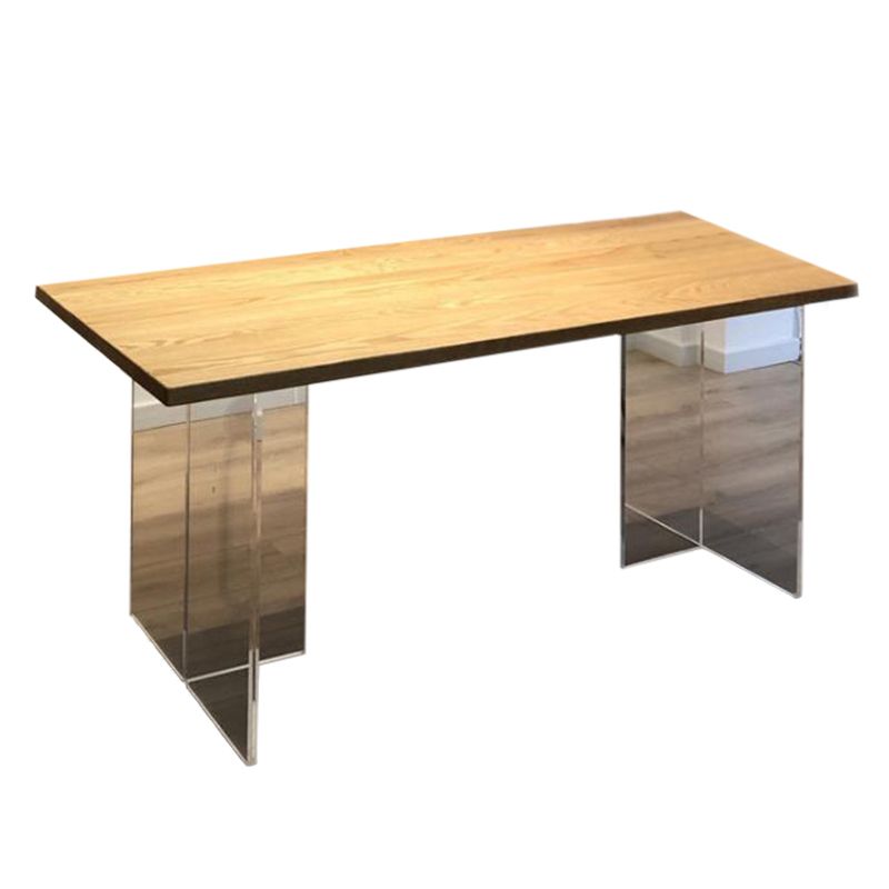 Solid Wood Dining Table Contemporary Dining Table with Double Pedestal Base