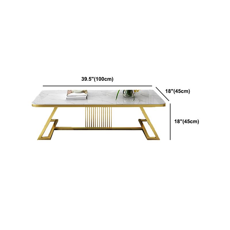 Stone Top Cocktail Table Glam Trestle Iron Base Coffee Table