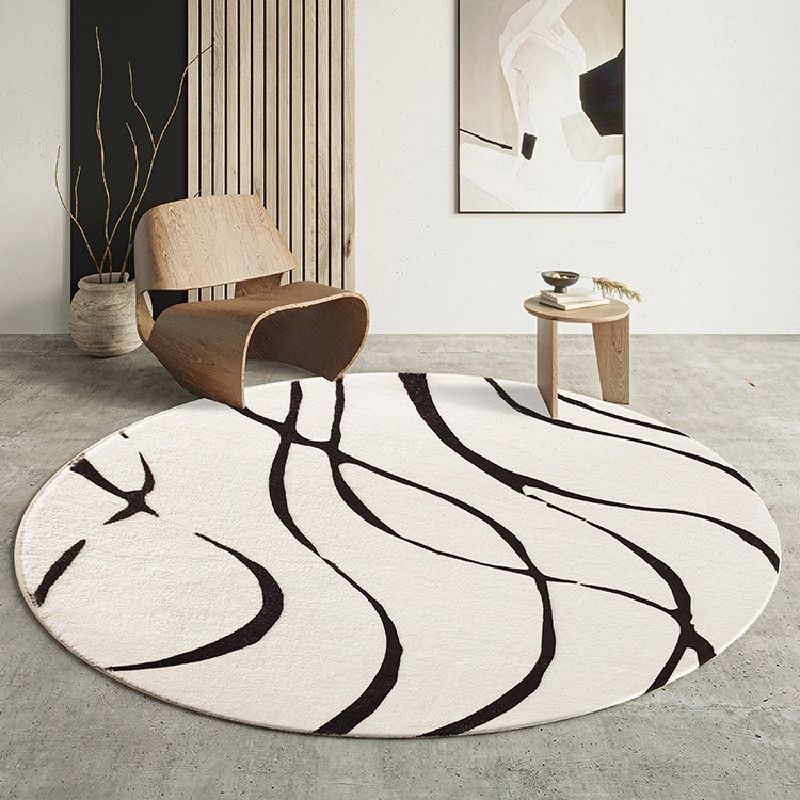 Artistic Round Carpet Modern Washable Indoor Rug Polyster Anti-Slip Area Carpet for Living Room