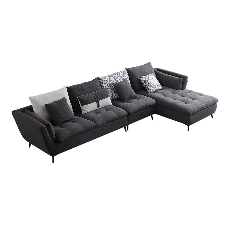 66" Wide Modern Sectional Sofa Square Arm Grey Tufted Sectional