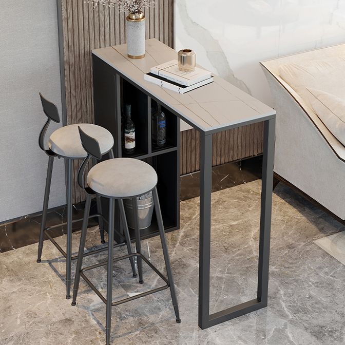 Dining Room Marble Counter-height Pub Table Rectangle Double Pedestal Bar Table