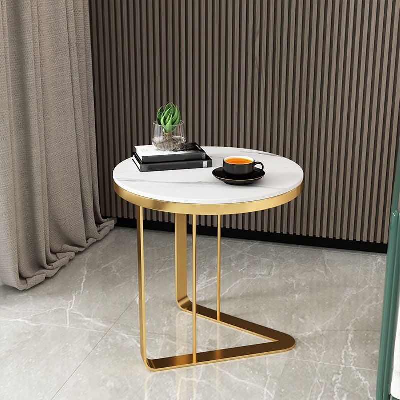 Contemporary Metallic C End Table Round Slate Top Side End Table