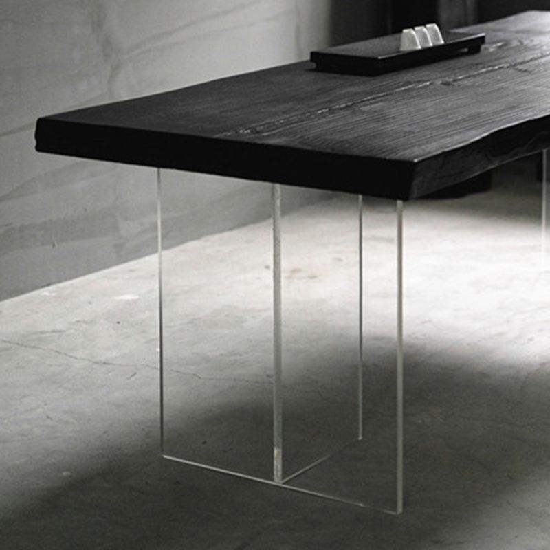 Pine Wood Top Dining Table Contemporary Rectangle Dining Table with Double Pedestal Base
