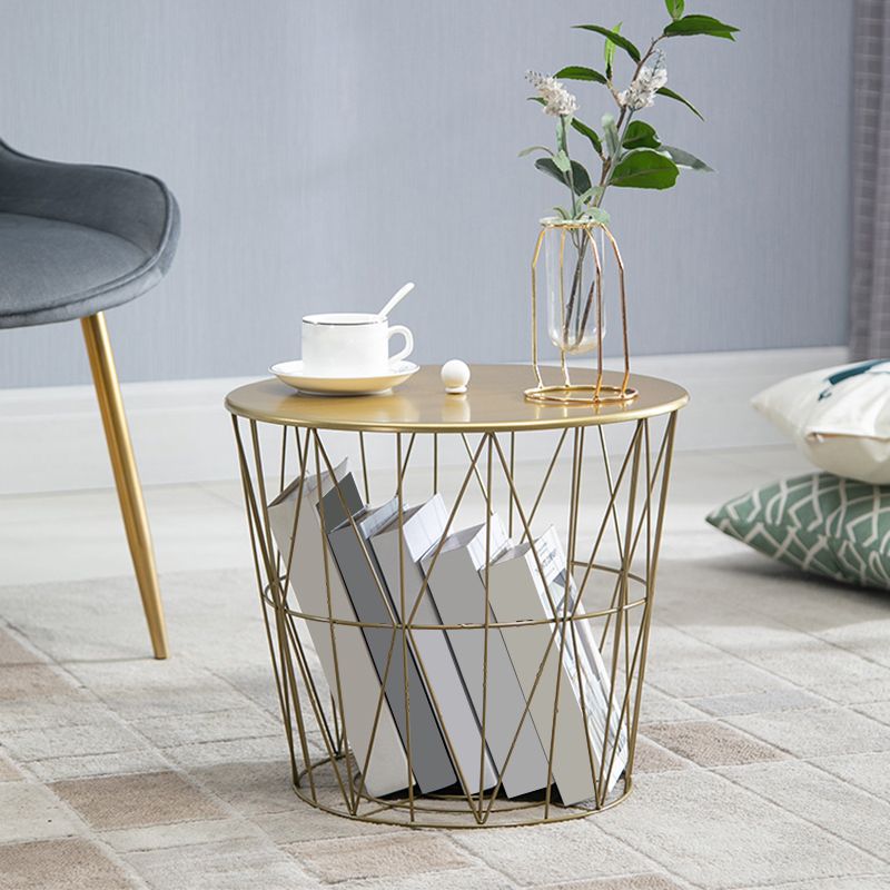 Contemporary Metal Round Top Coffee or End Table with Fram Base