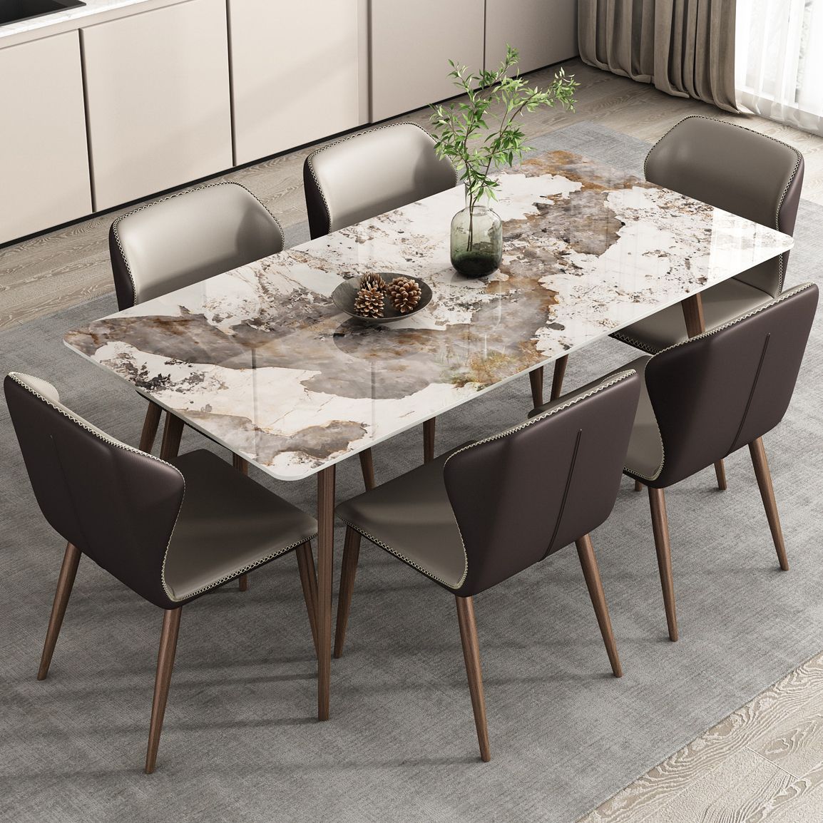 Rectangle Sintered Stone Dining Table Modern Style Dining Room Table