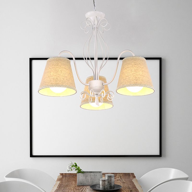 3/6/8 lampada da soffitto con te in tessuto cono tonalità classica soggiorno lampadario a sospensione in bianco/bianco