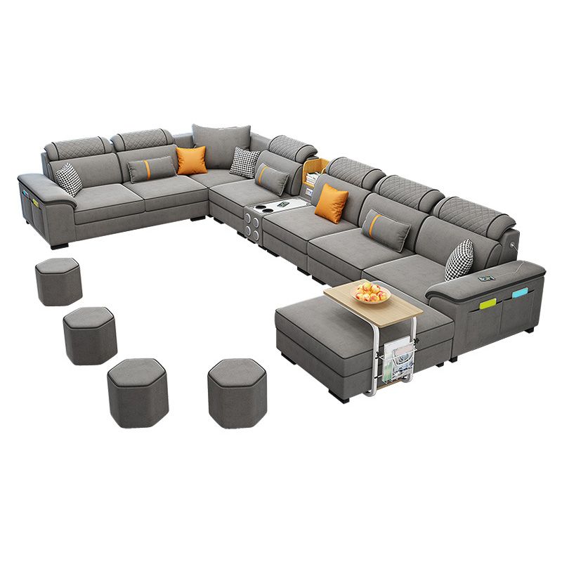 U-Shaped Velvet and Faux Leather Modular Furniture Sectionals for 7 People