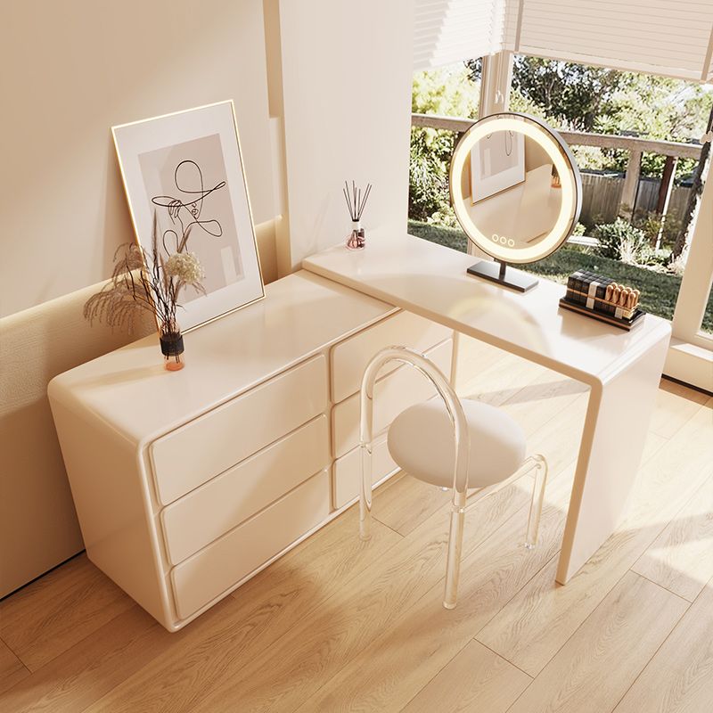 Contemporary with Drawer Cream Lighted Mirror Wooden Make-up Vanity