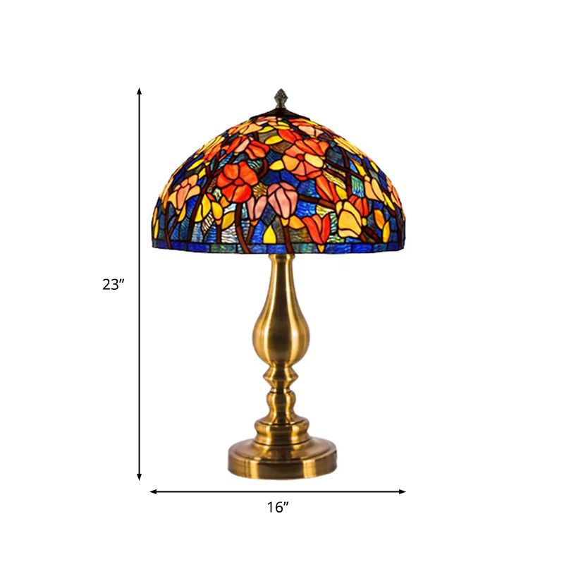 Tiffany Glass Messing Table Lampe 1 Light Classic Night Lighting mit Magnolienmuster