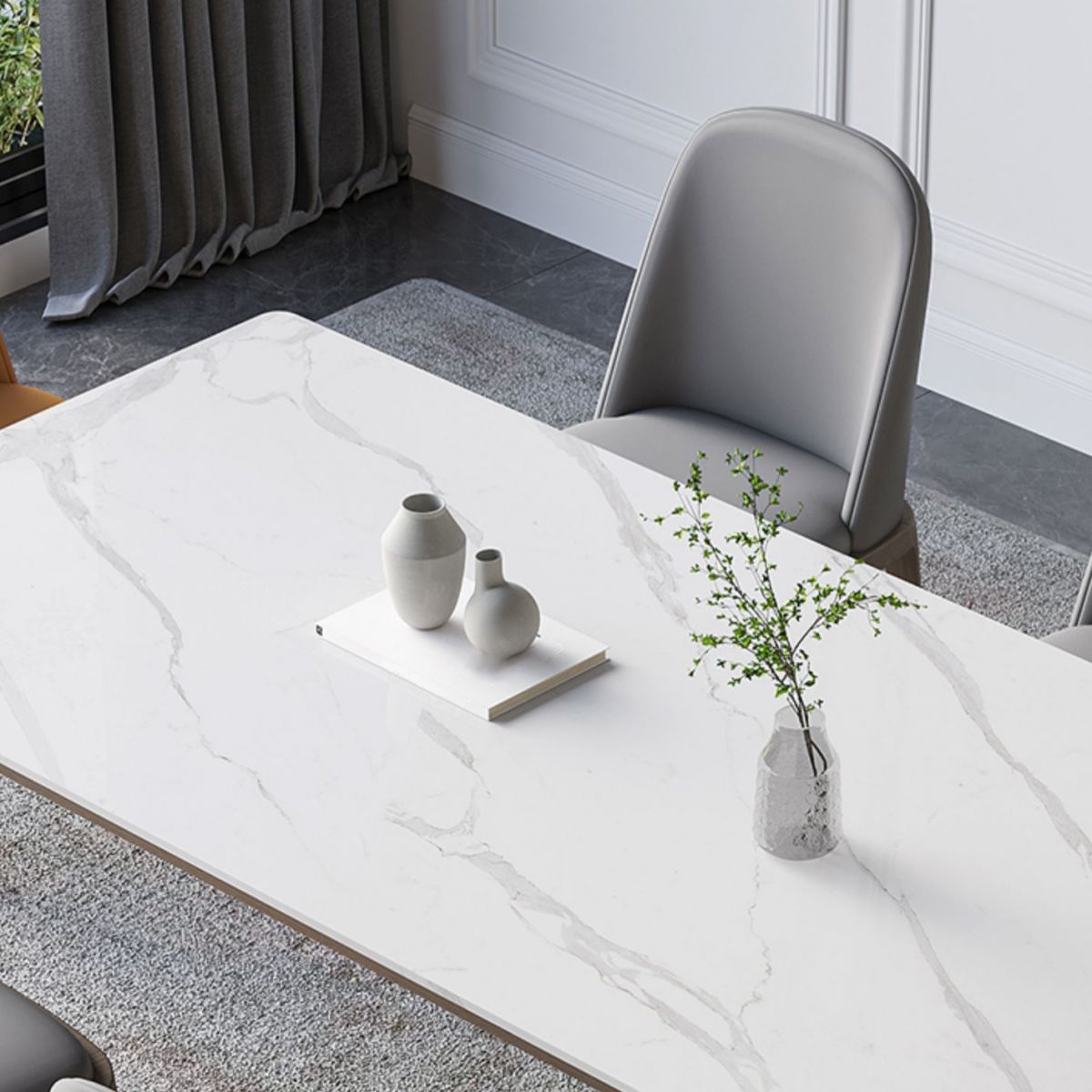 Medieval Modern Sintered Stone Top Table for Restaurant Rectangle Table with 4 Legs