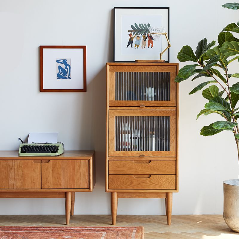 Water Resistant Storage Cabinet Solid Wood Glass Paned Cabinet